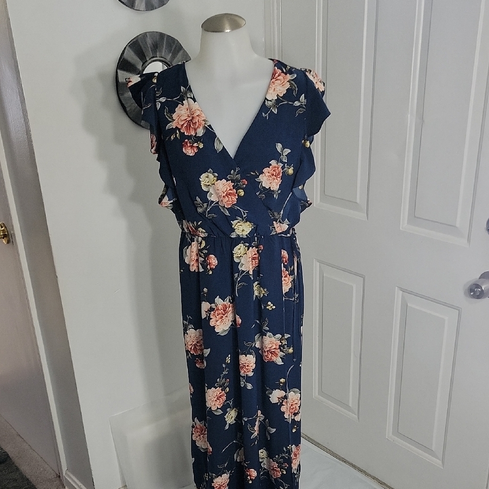 Floral  Cottagecore Navy Dress